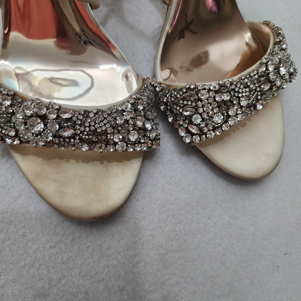 Badgley Mischka Rose Gold Jeweled Ankle-Strap Heels - Picture 4 of 10